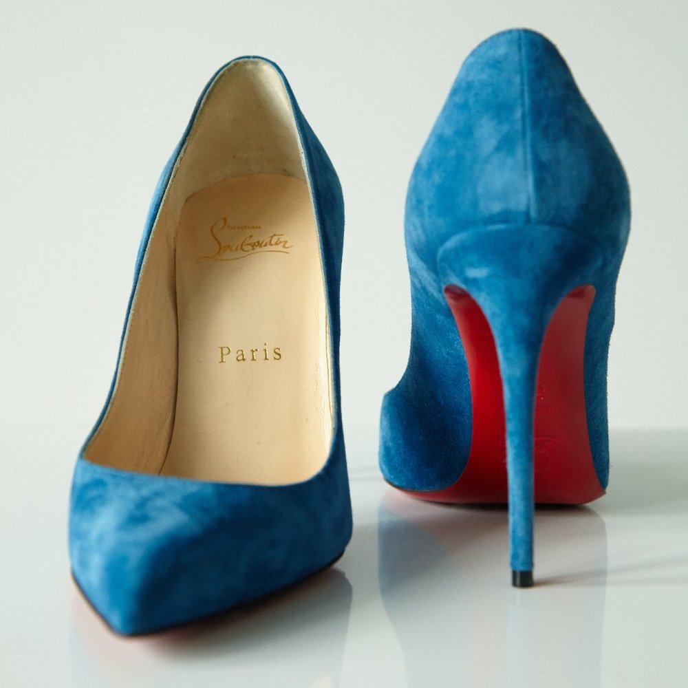Christian Louboutin blue suede heels
